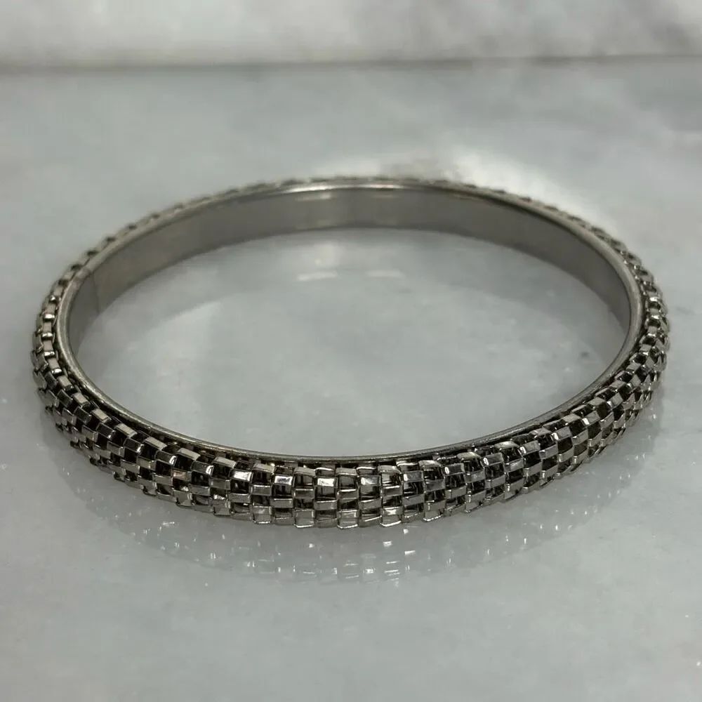 Zara Woven Metal Art Deco Style Snake Mesh Bangle Bracelet Silver-tone OS